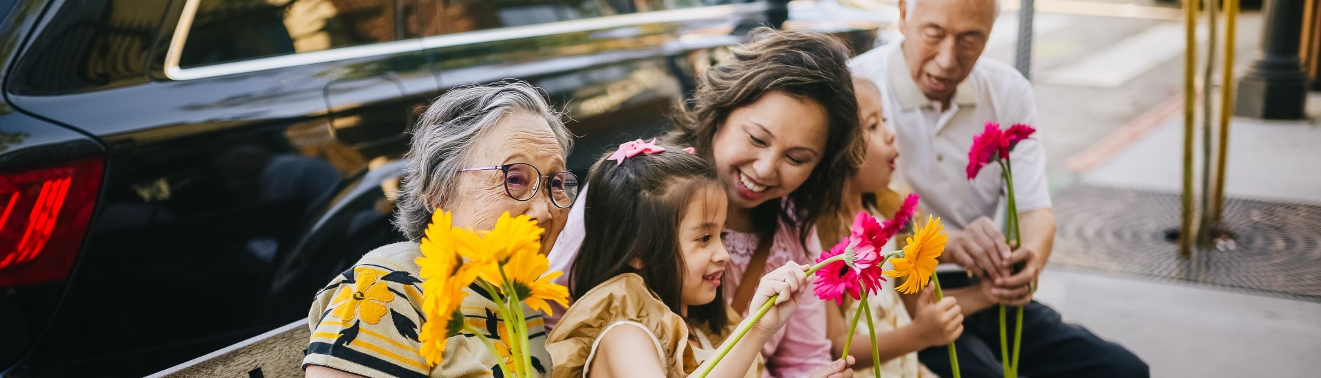 Family on a park bench