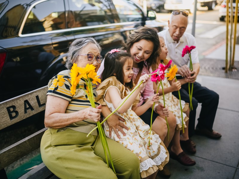 Family on a park bench