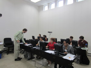 Nathan H. Bench, SHA's new ESOL/computer instructor, heads up a class.