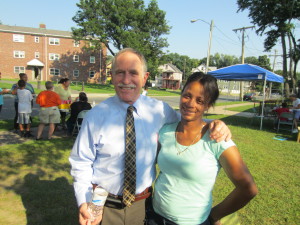 Springfield Housing Authority Executive Director William H. Abrashkin at the Sullivan event with resident Carla Vaughan.