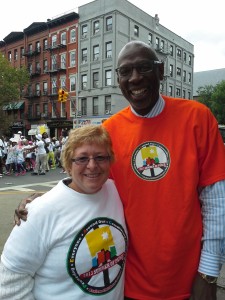 T/R/S! Outreach Coordinator Lynne Cimino in Harlem, with Harlem Children's Zone founder Geoffrey Canada.