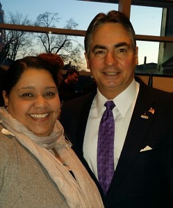 SHA Board of Commission member Jessica Quiñonez with Springfield Mayor Domenic Sarno.
